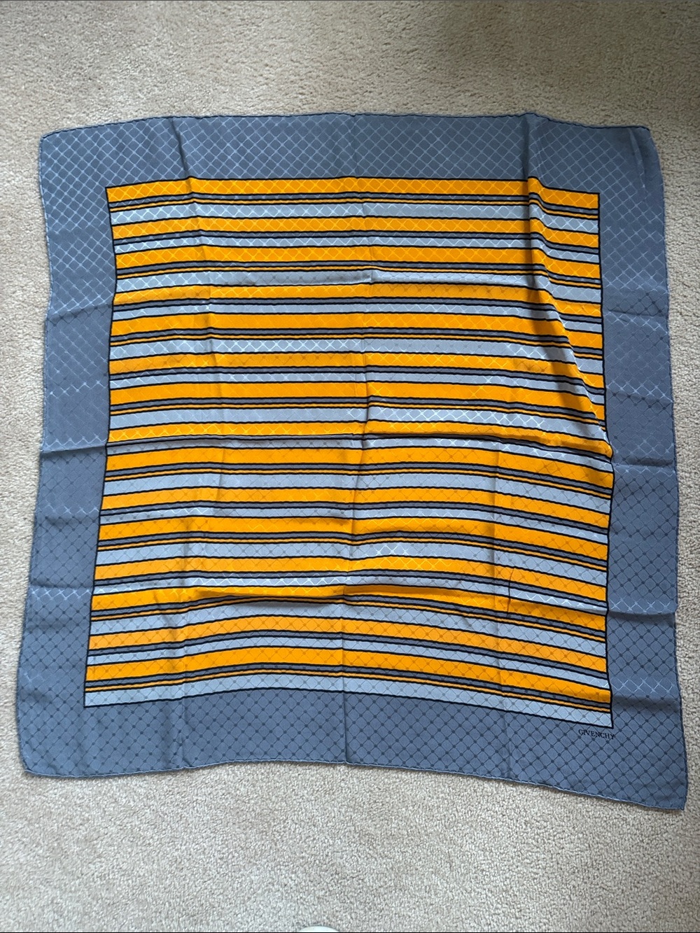 Givenchy Blue and Yellow Striped Silk Scarf